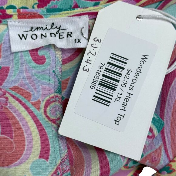 Emily Wonder Womens Paisly Dolman Sleeve Colorful Top Shirt V-Neck Blouse NWT 1X - Picture 15 of 16